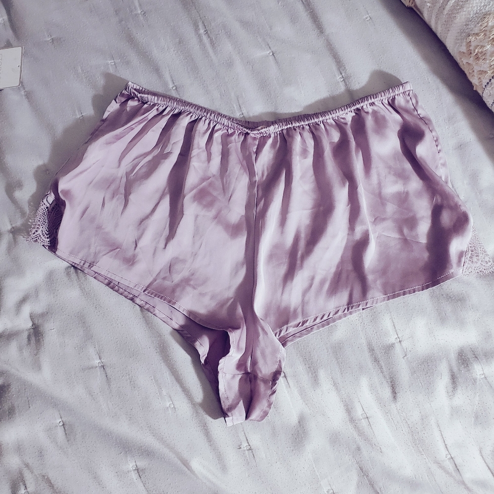 LA VIE EN ROSE Satin High Cut Cheeky Lilac Lengerie Shorts (Bottoms Only) - Picture 2 of 10